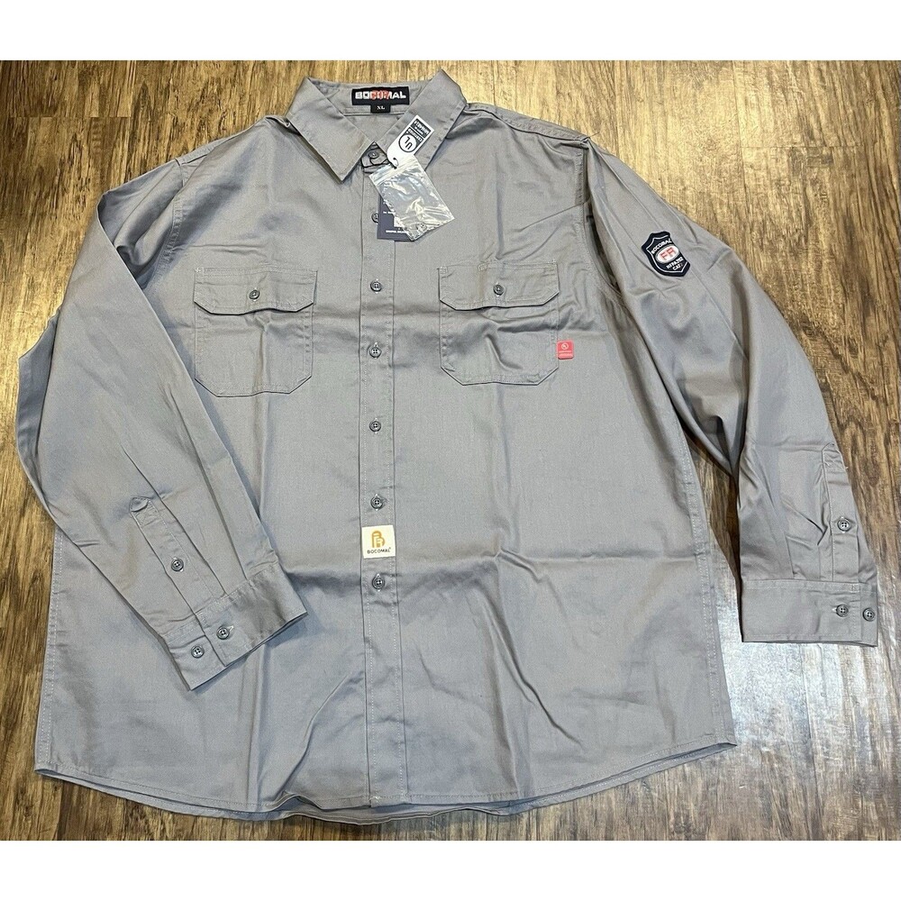 BOCOMAL Men's XL Cat 2 FR Fire Resistant Gray Button-Front Work Shirt 6.5oz